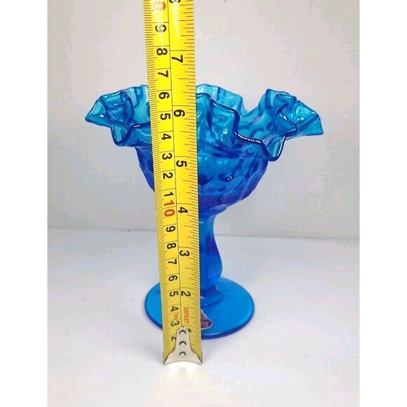 Fenton Colonial Blue Thumbprint Compote Candy Dish Ruffled Edge Vintage - Picture 6 of 6